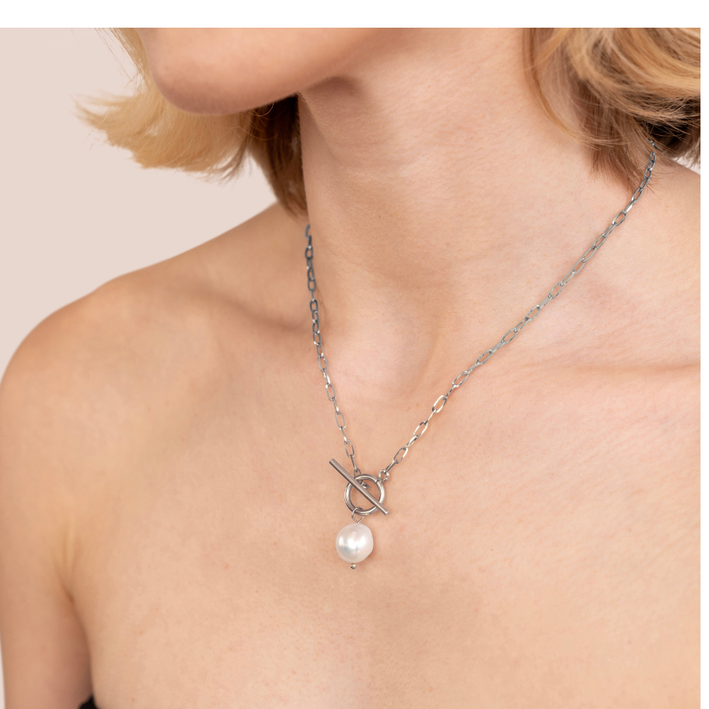 Elegante zilveren ketting met zoetwaterparel
