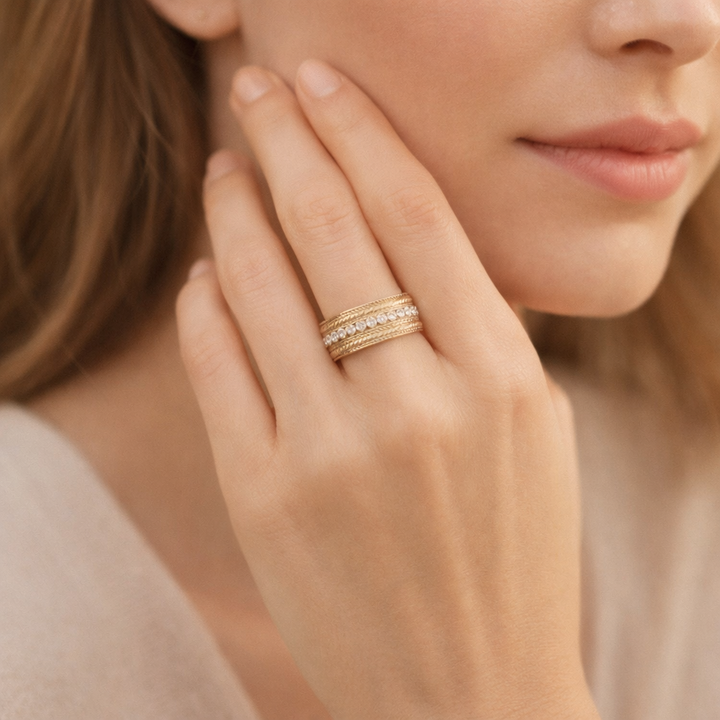 Vintage gouden ring met zirkonia