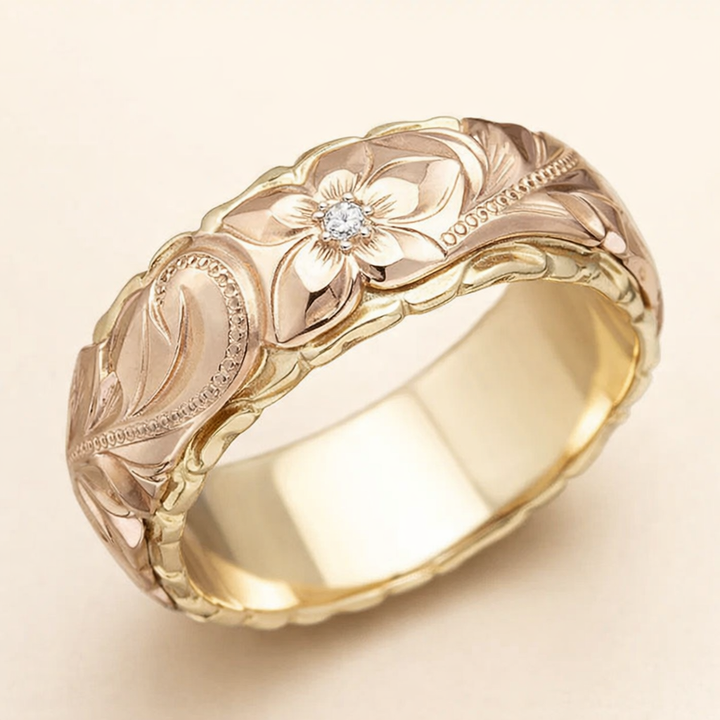 Vintage rozenbloem gouden ring