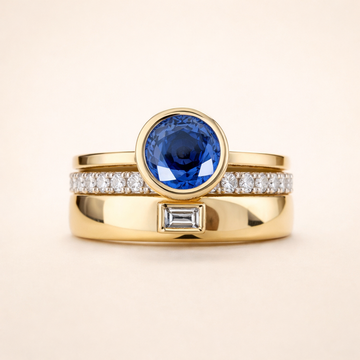 Vintage elegante blauwe zirkonia ringenset