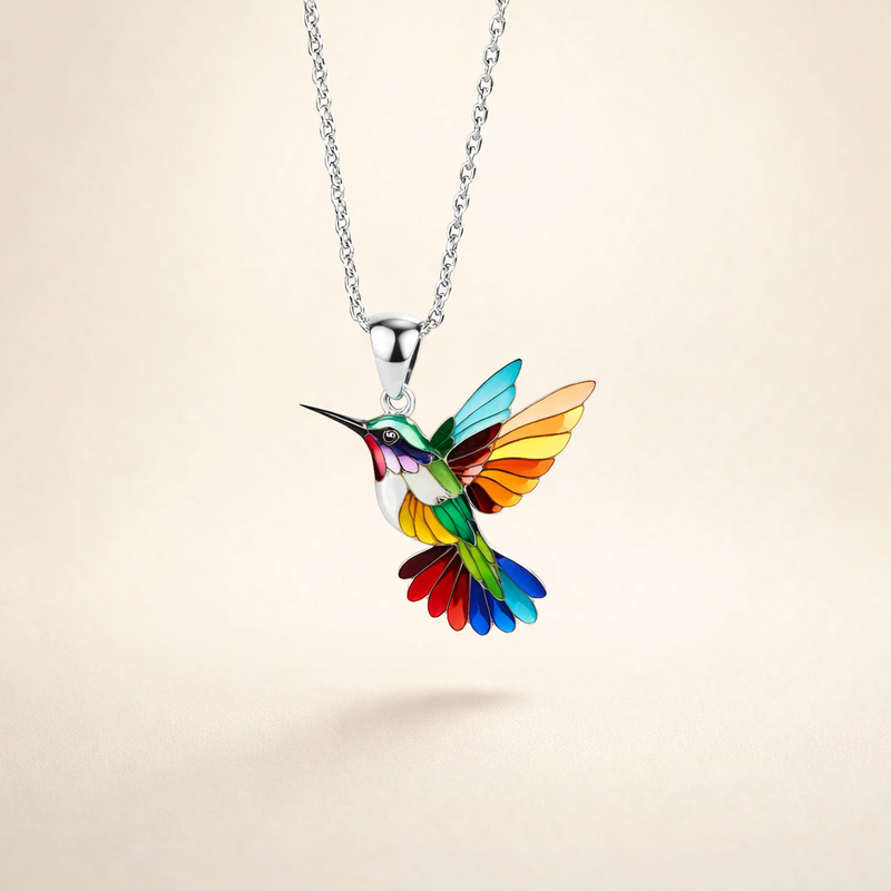Elegante zilveren ketting met kolibrie-design