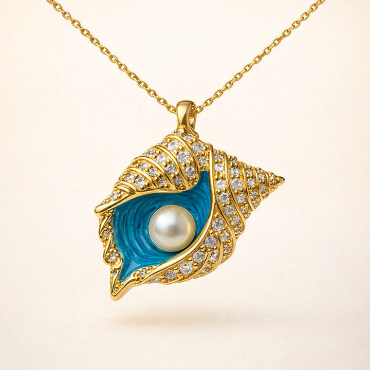 Gouden ketting met stralende parel en schelpdesign