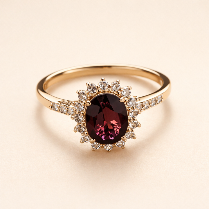 Elegante gouden ring met rode zirkonia