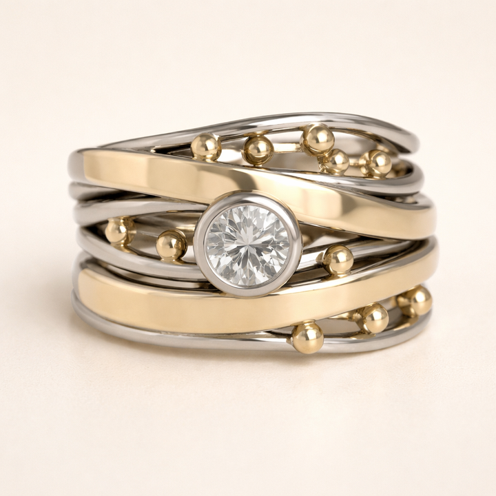 Elegante gouden ring met zirkonia in vintage stijl