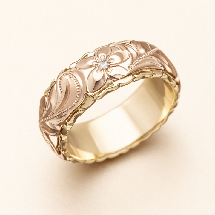 Romantische gouden ring met rozenbloemdesign