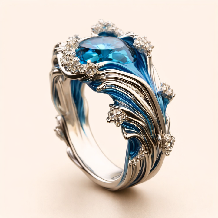 Verfijnde zirkonia ring met golvende vormen