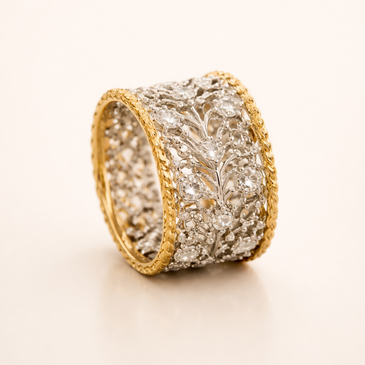Elegante zirkonia ring met verfijnde vintage uitstraling