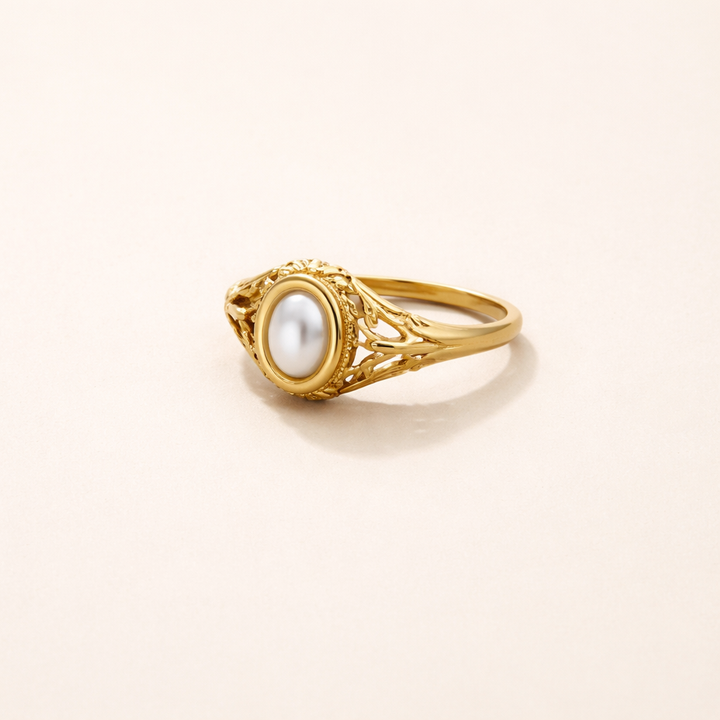 Elegante parelring in antiek zilver