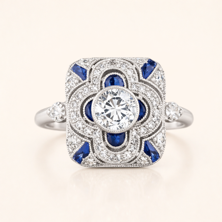 Elegante zilveren ring met een blauwe zirkonia