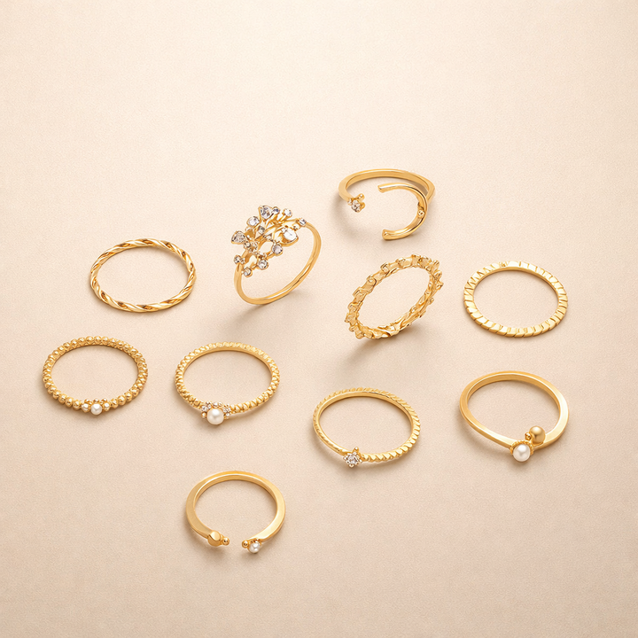 Boheemse zilveren en gouden ringen set