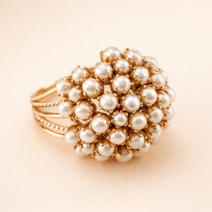 Elegante ring met ingelegde parels in zilver