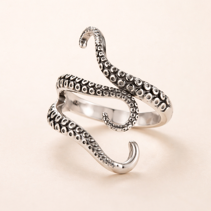 Elegante zilveren ring met verfijnde tentakels