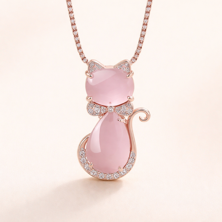 Roze stenen schattige kattenhalsketting met zirkon