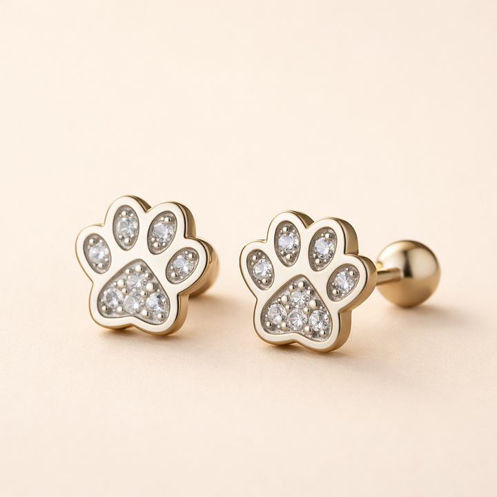 Sterling Zilveren Pootafdruk Stud Oorbellen – Kristal Accent