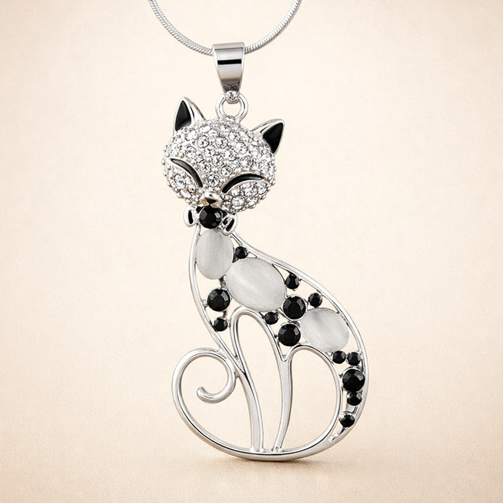 Katten van Liefde Ketting in Sterling Zilver en Zirkonia Ingelegd