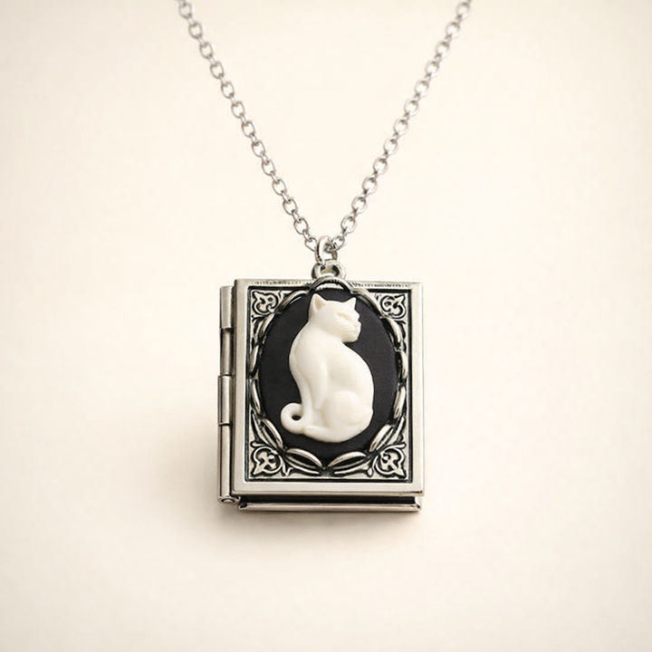 Vintage Kat Boek Hanger Ketting – Draaibare Pagina Ontwerp