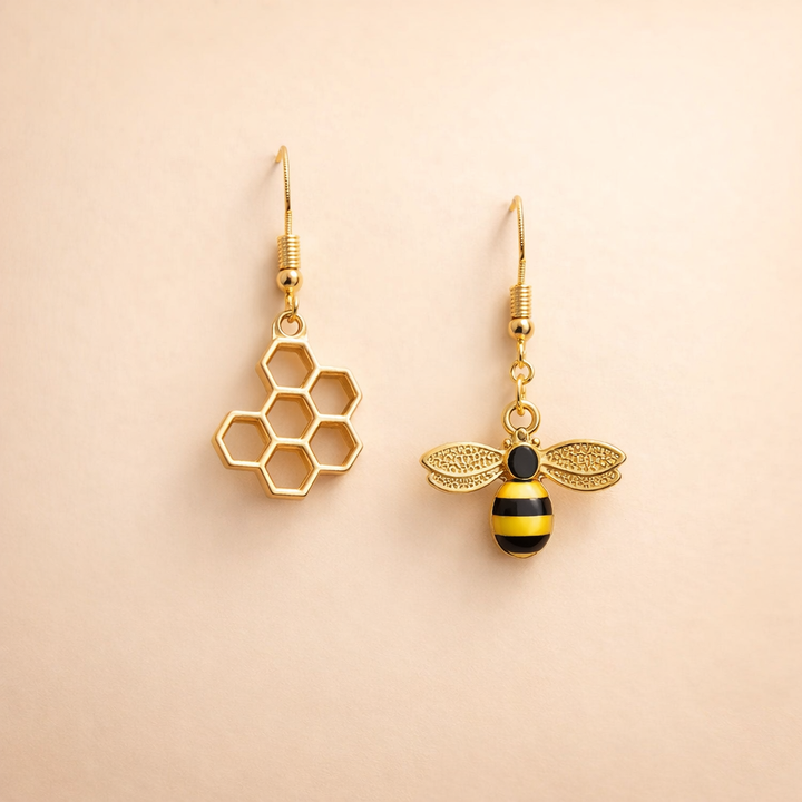 Honingraat & Bij Oorbellen – Gouden Sieraden voor Vrouwen
