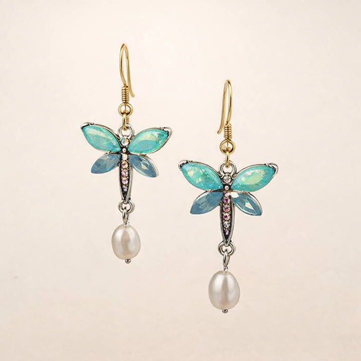 Vintage Groene Opal Pareltjes Vlinder Oorbellen