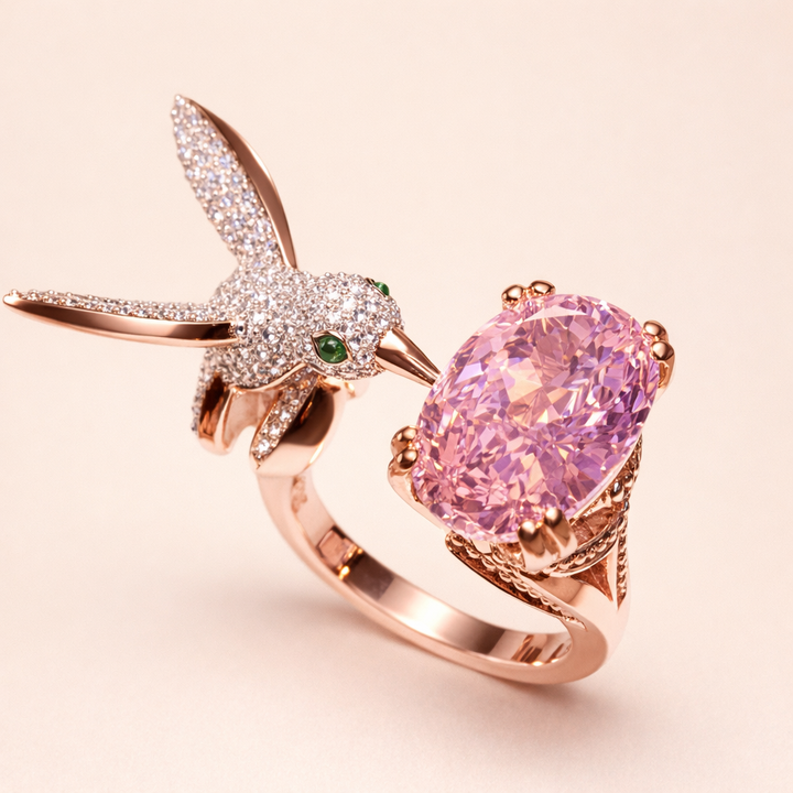 Verstelbare Hummingbird Edelsteenring – Zirkon, 14K Goud Verguld
