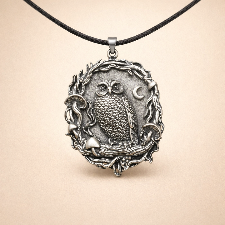 Mystieke Uil Maan Paddenstoel Hanger Ketting
