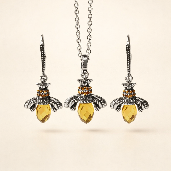 Vintage Bijen Ketting & Oorbellen Set