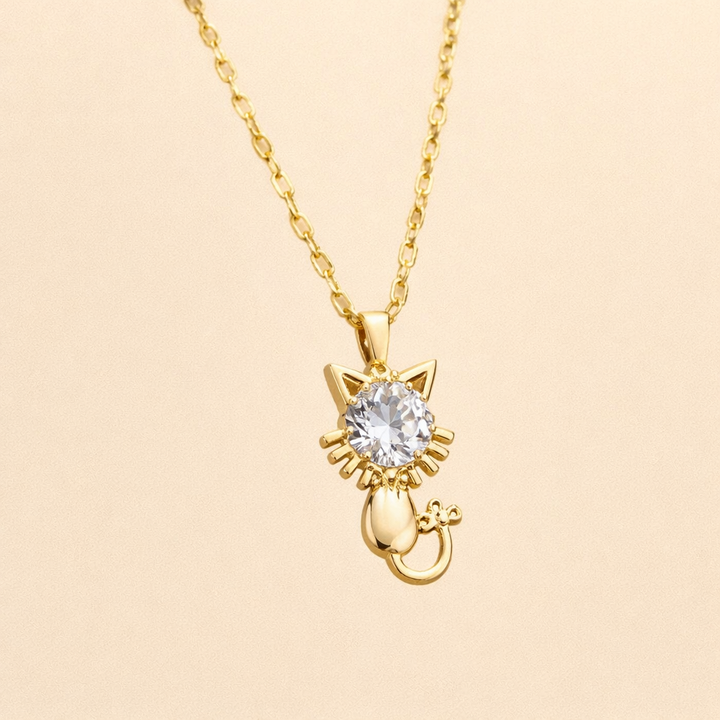 Goud vergulde kattenhalsketting met zirkon