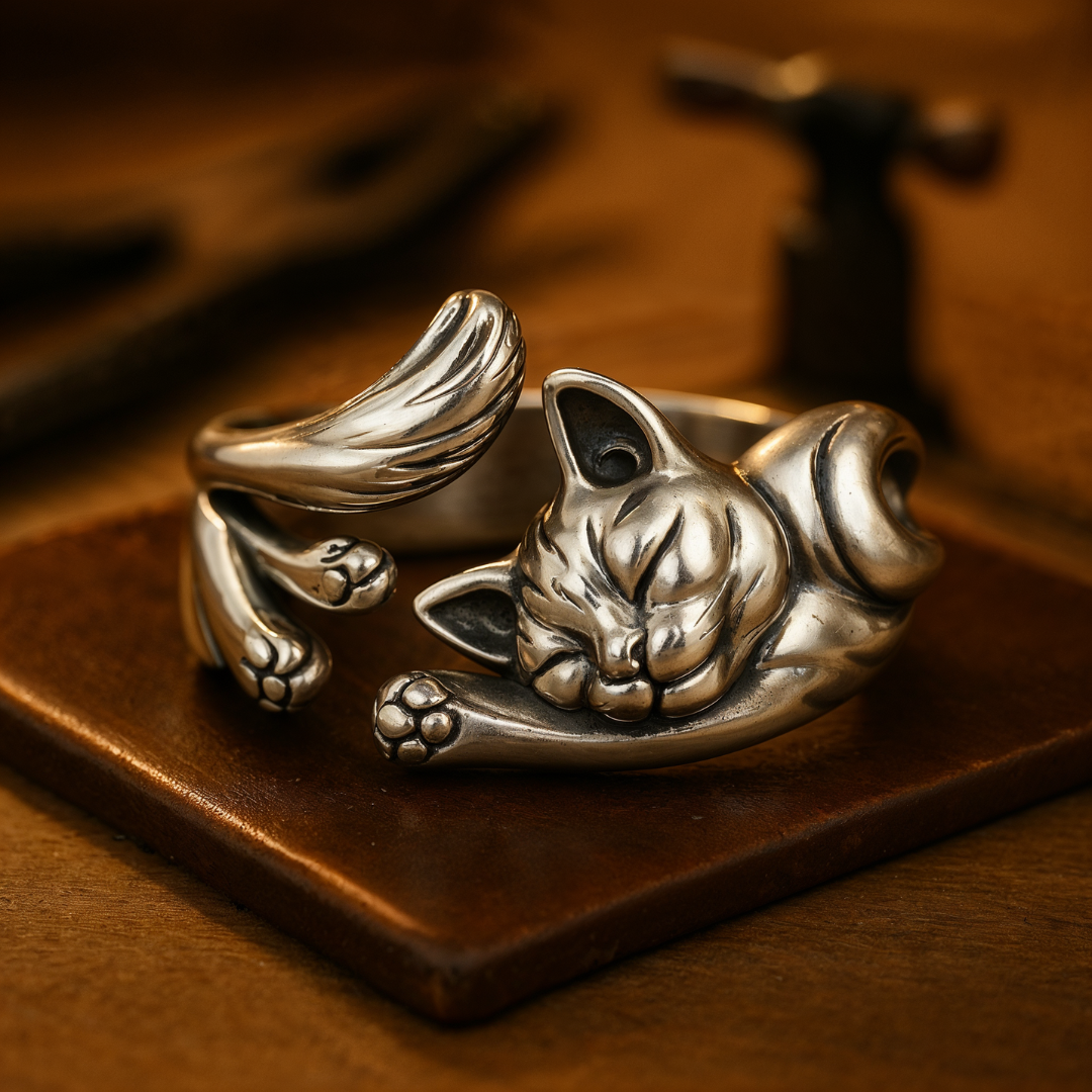 Elegante zilveren ring met unieke kattencharme
