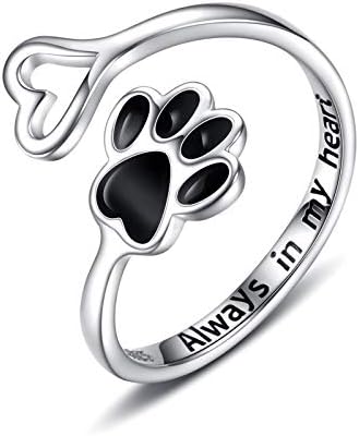 Handgemaakte Poot & Hart Ring – Verstelbaar Sterling Zilver