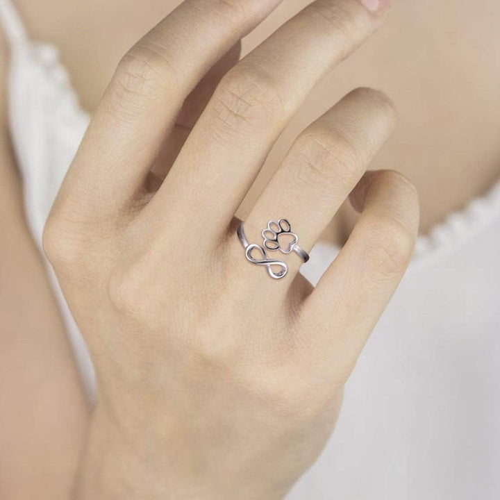 Handgemaakte Poot & Hart Ring – Verstelbaar Sterling Zilver