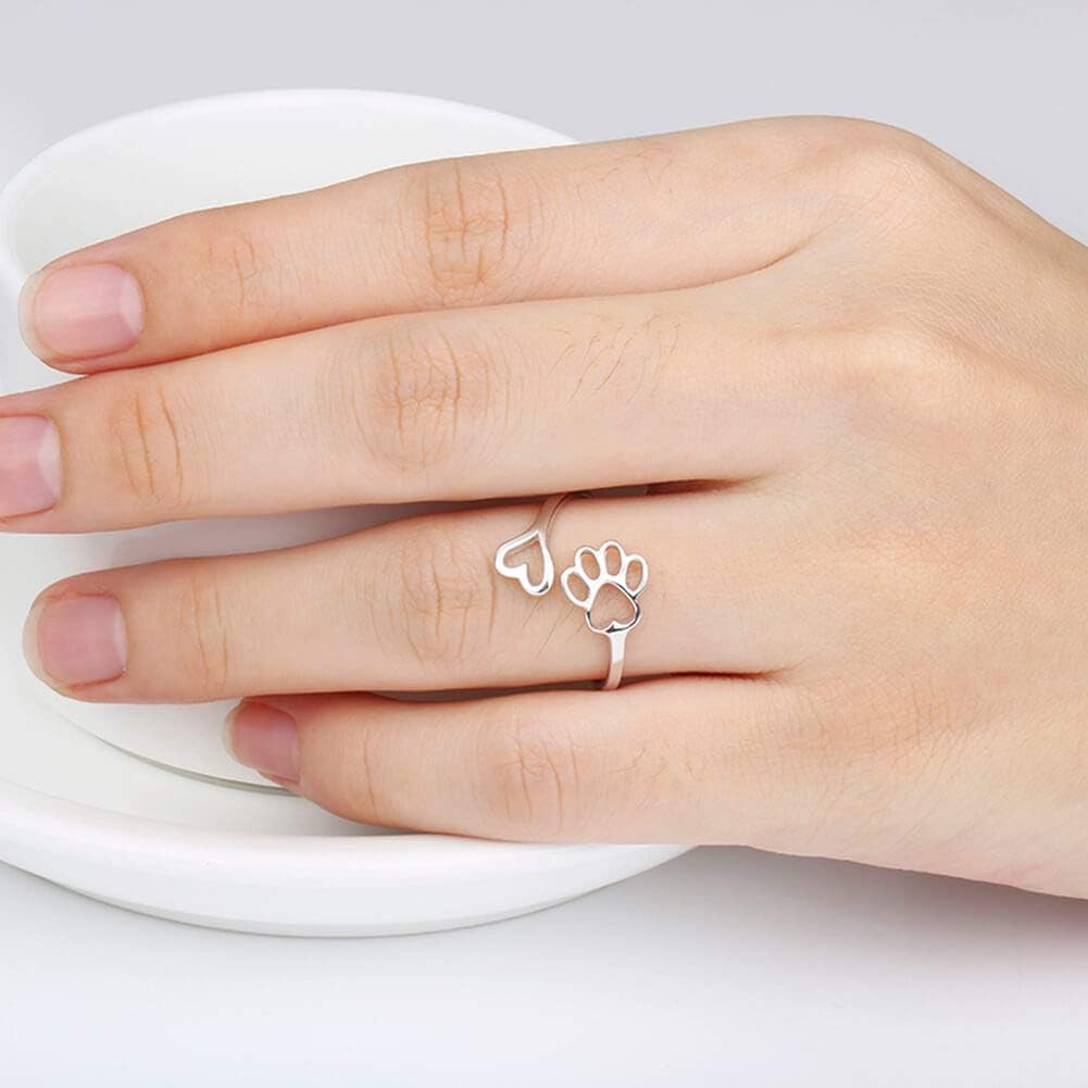 Handgemaakte Poot & Hart Ring – Verstelbaar Sterling Zilver
