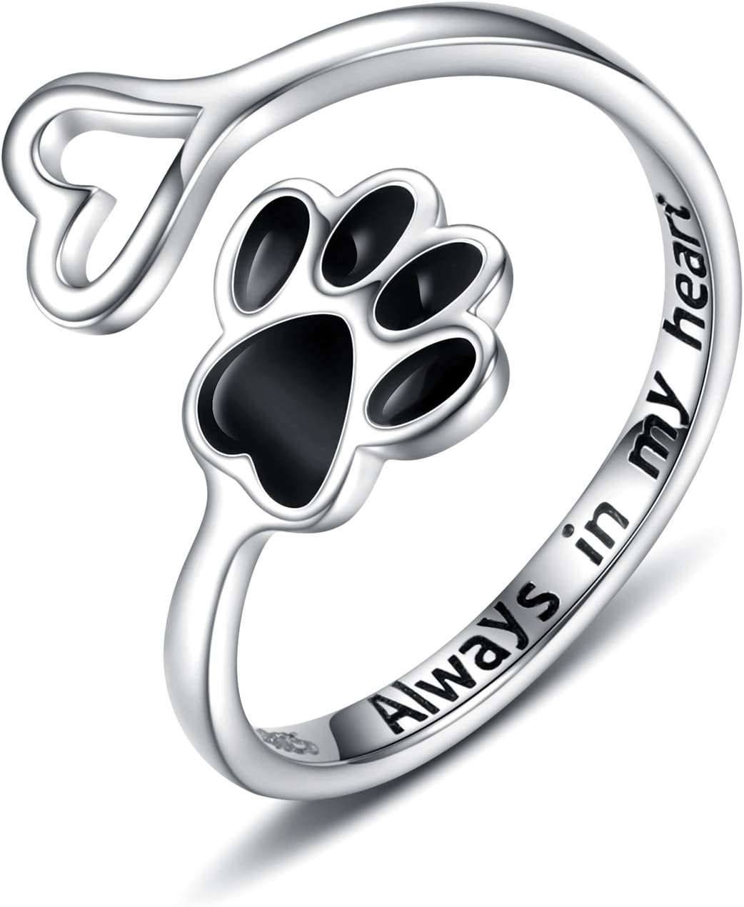 Handgemaakte Poot & Hart Ring – Verstelbaar Sterling Zilver