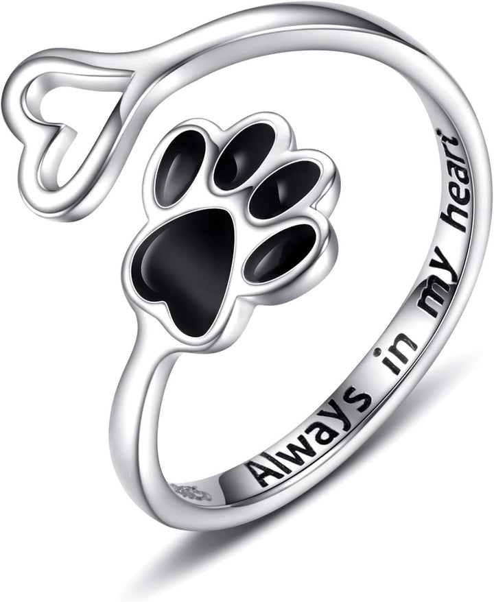 Handgemaakte Poot & Hart Ring – Verstelbaar Sterling Zilver