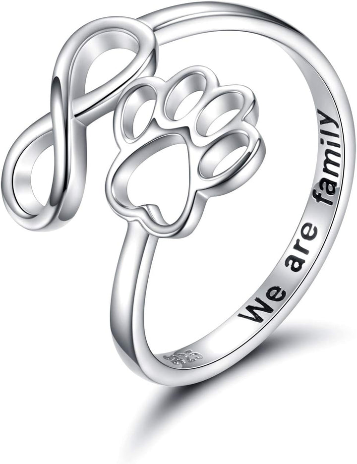 Handgemaakte Poot & Hart Ring – Verstelbaar Sterling Zilver