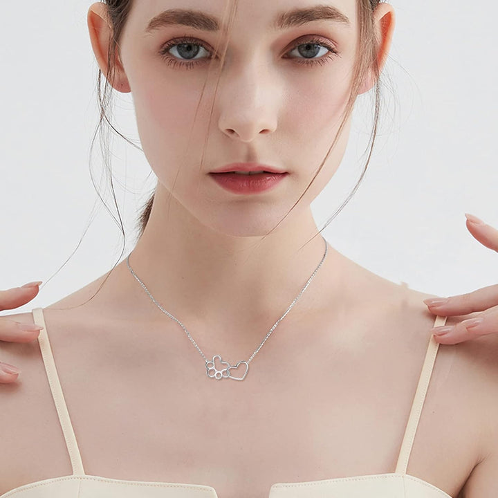 Sterling Zilveren Pootafdruk Ketting – Hart Kristal Hanger