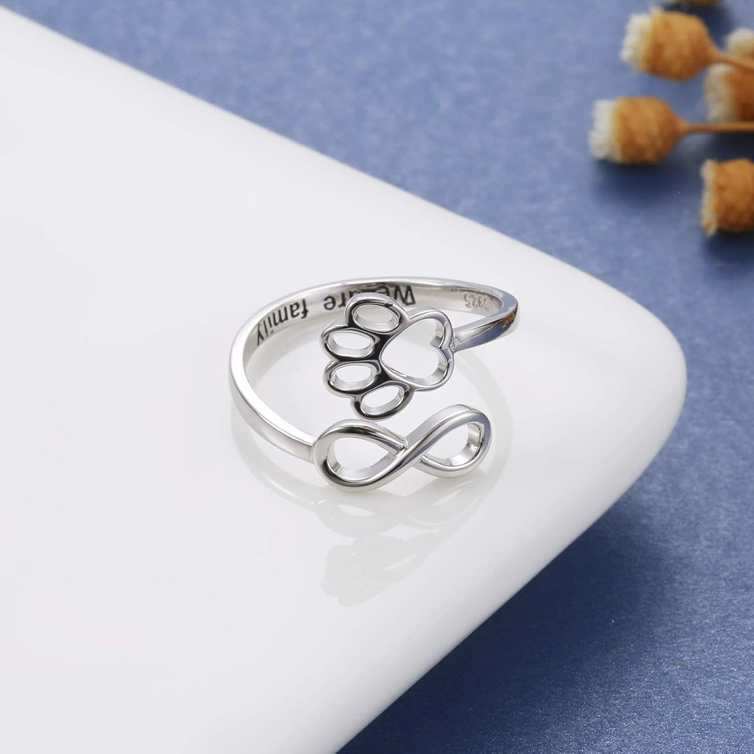 Handgemaakte Poot & Hart Ring – Verstelbaar Sterling Zilver