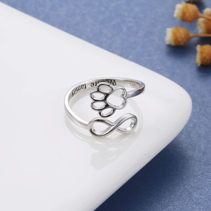 Handgemaakte Poot & Hart Ring – Verstelbaar Sterling Zilver