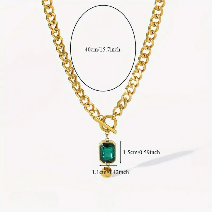 Elegante gouden ketting met smaragd hanger
