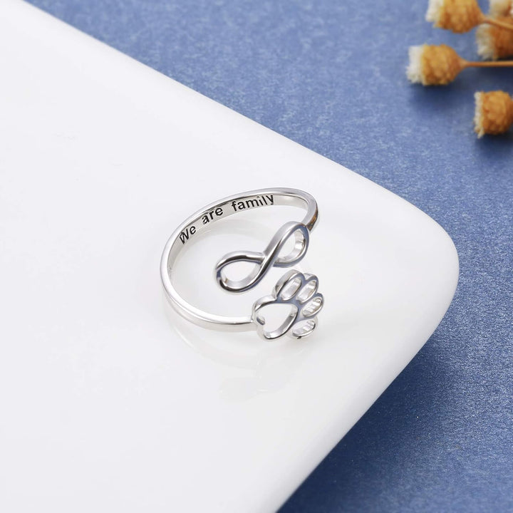 Handgemaakte Poot & Hart Ring – Verstelbaar Sterling Zilver