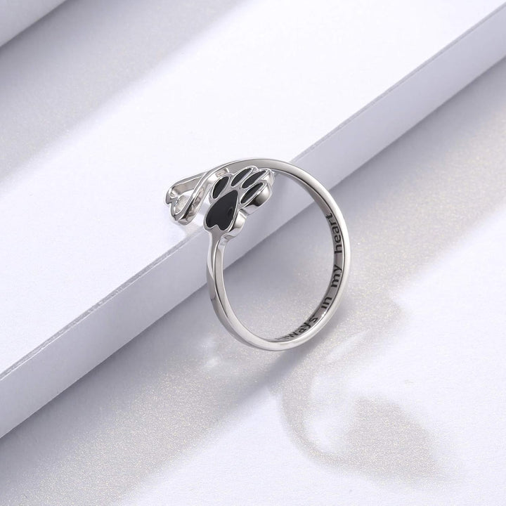 Handgemaakte Poot & Hart Ring – Verstelbaar Sterling Zilver