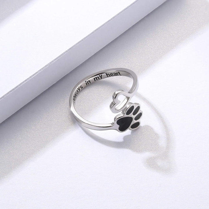 Handgemaakte Poot & Hart Ring – Verstelbaar Sterling Zilver