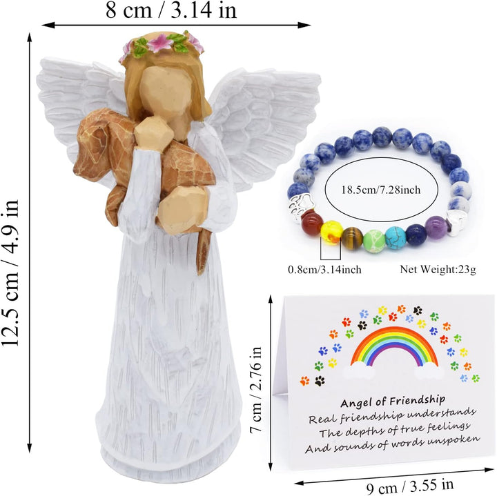 Hondenherinneringsgeschenkset met Engel van Vriendschap Beeldje & Chakra Armband van de Regenboogbrug