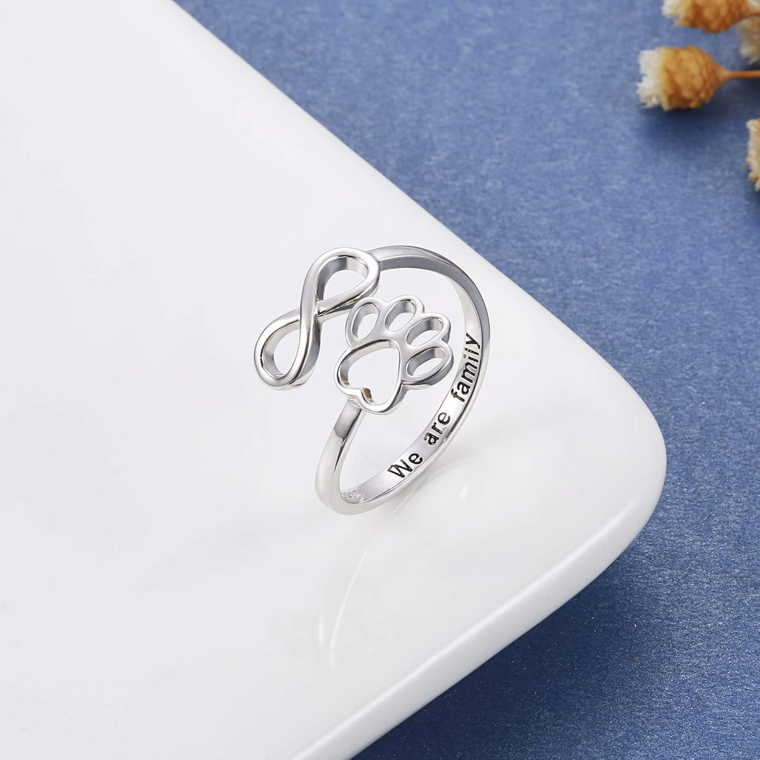 Handgemaakte Poot & Hart Ring – Verstelbaar Sterling Zilver