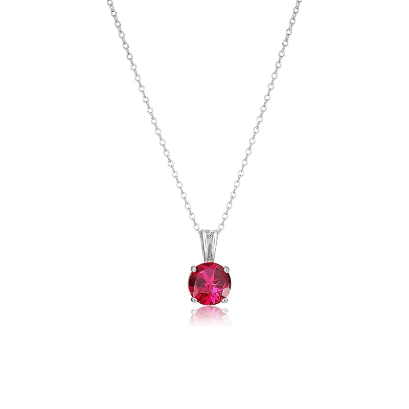 Elegante ronde robijn ketting in wit goud