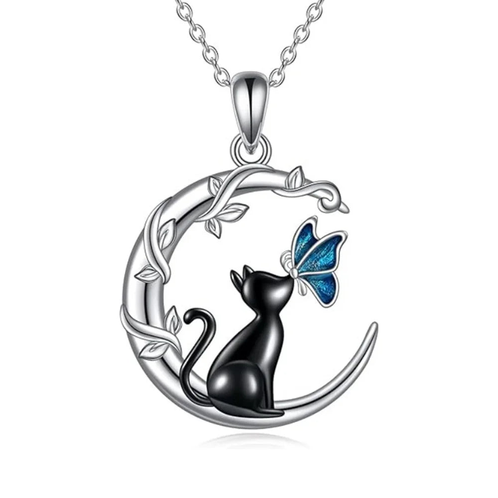 Maan Kat Vlinder Kristallen Hanger Ketting