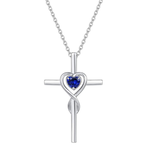 Elegante witgouden ketting met saffier hartsteen