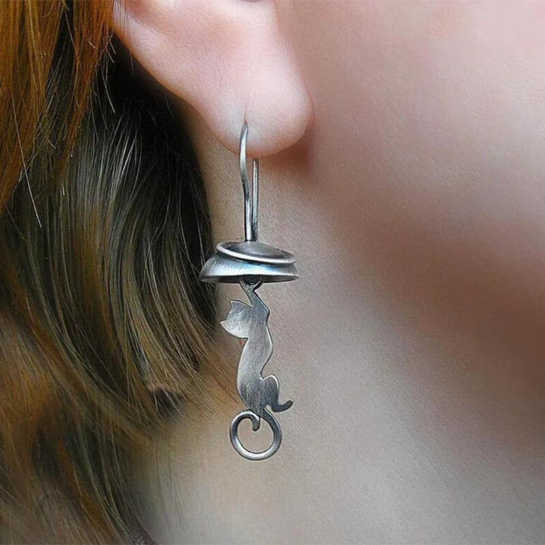 Sterling Zilveren Boho Kat Hanger Oorbellen