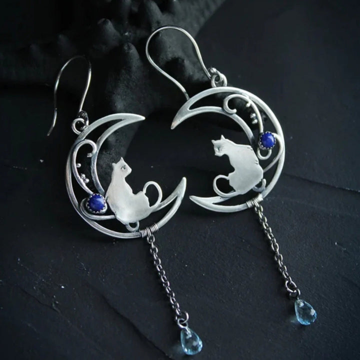 Blauwe Zirkonia Kat Boho Oorbellen in Sterling Zilver