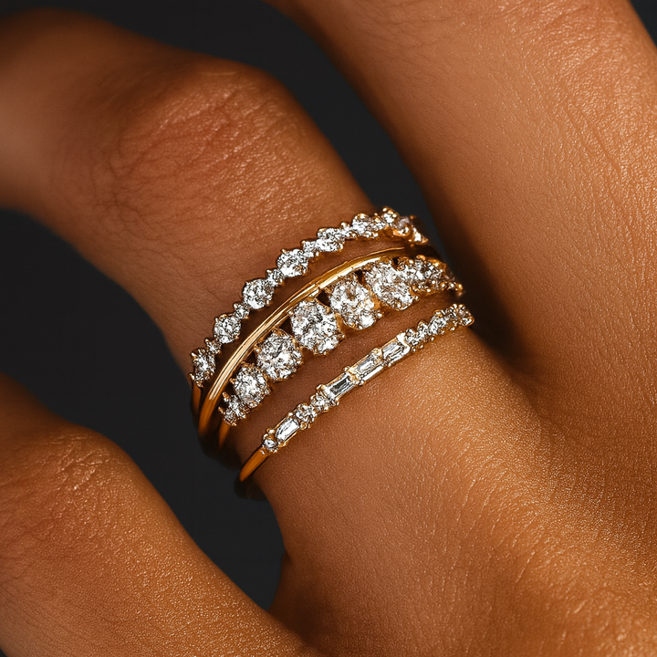 Vintage gouden zirkonia ringenset