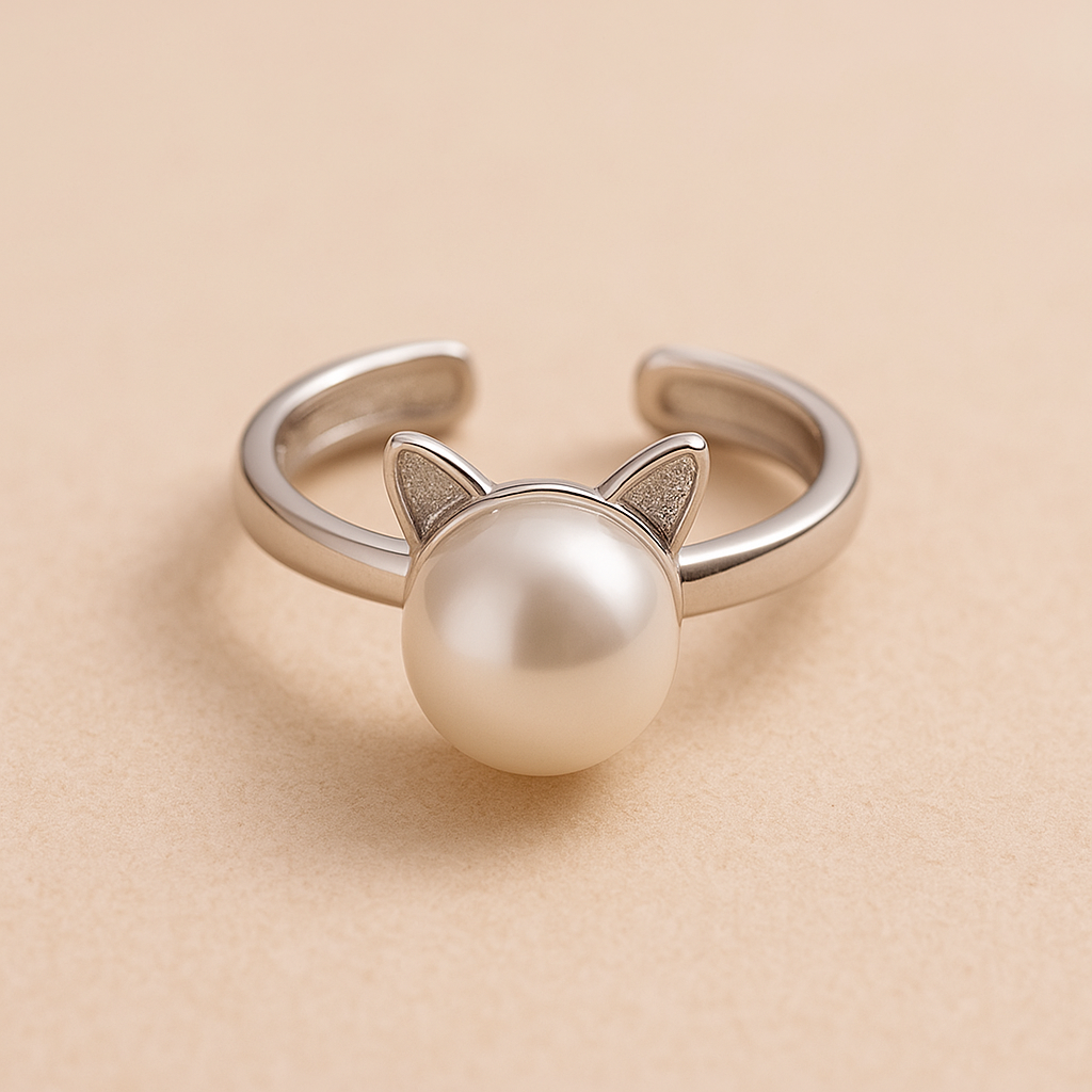 Mooie Parel Kat Ketting met Bonus Oorbellen + Ring