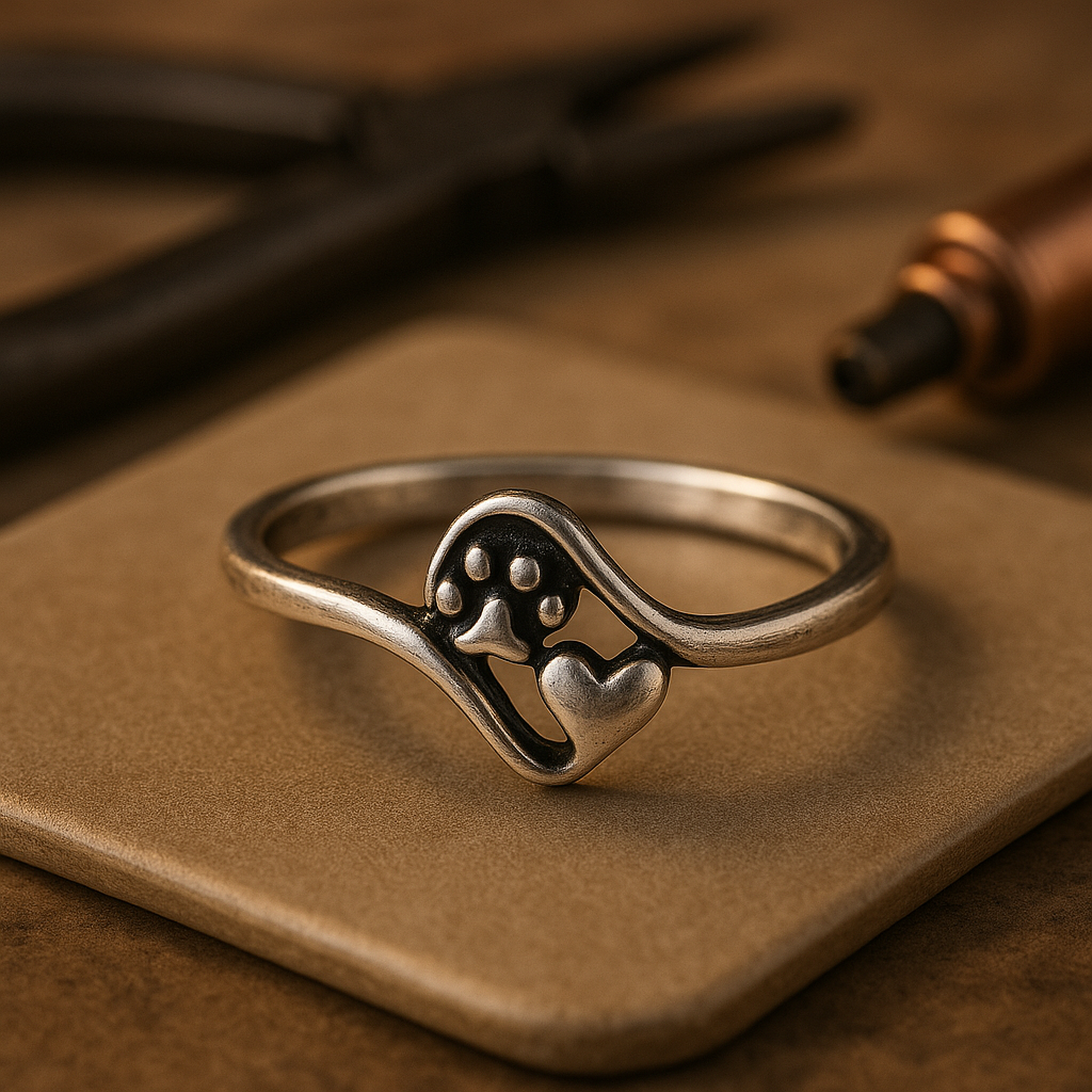 Vintage Sterling Zilveren Poot en Hart Ring